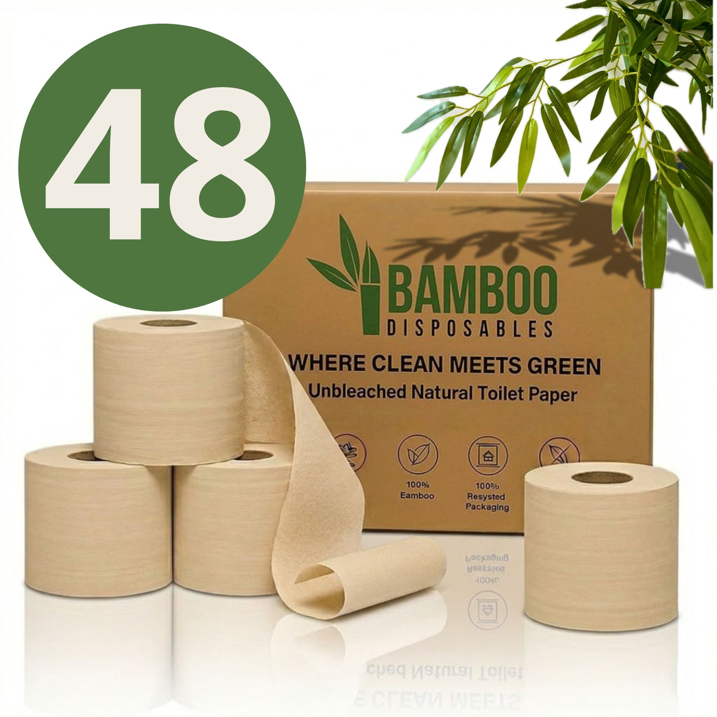 Bamboe WC Papier 2-Laags Ongebleekt Bamboe Toiletpapier - FSC® 100% - Super Zacht & Duurzaam Bamboo Disposables