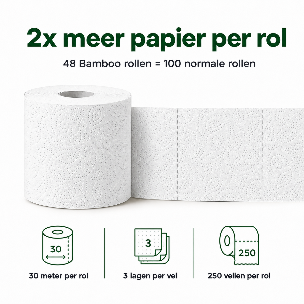 3-laags Premium Bamboe Toiletpapier – 48 Rollen