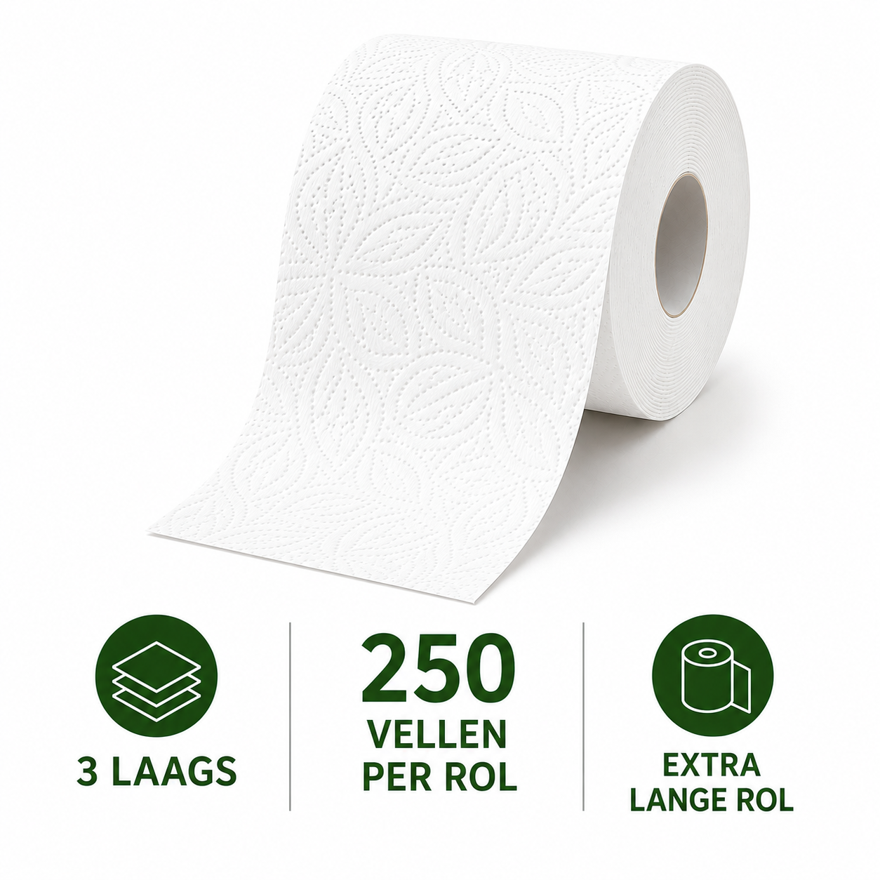 Witte 3-laags bamboerol met 250 vellen en 30 meter per rol