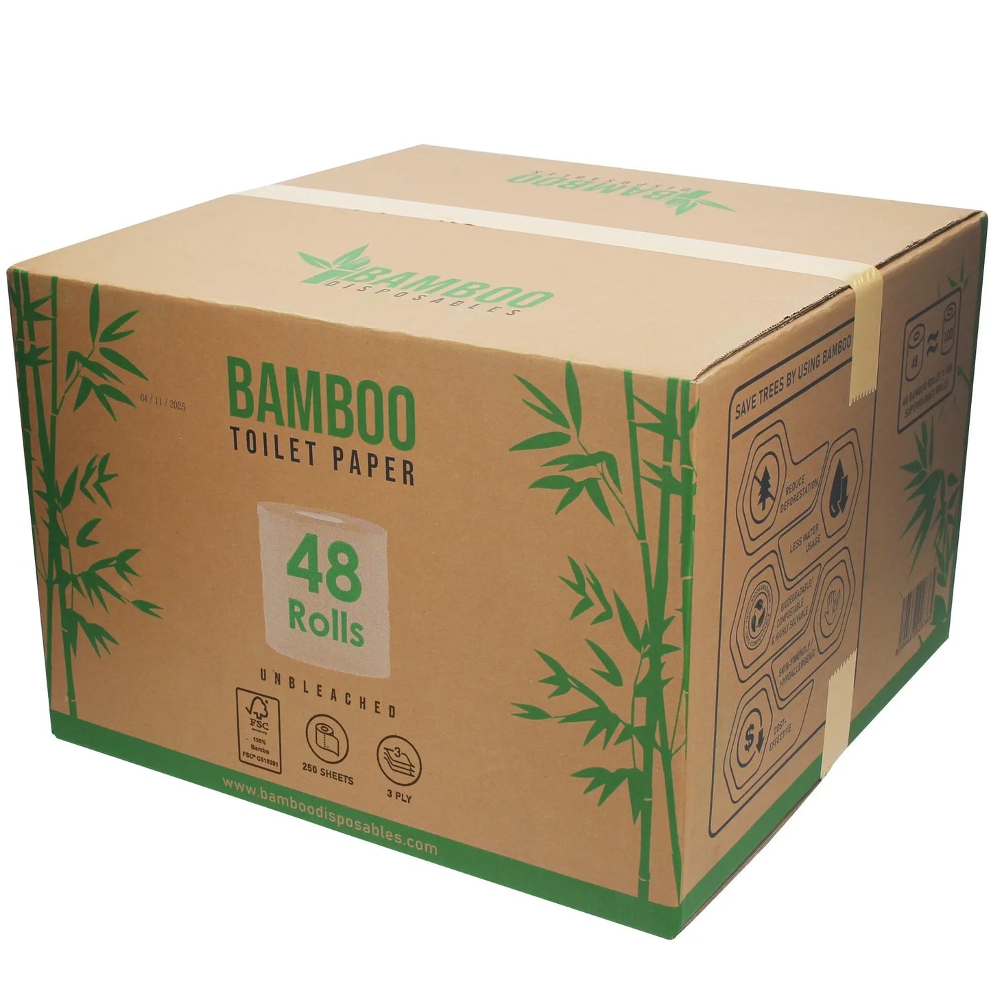 3-Laags Ongebleekt Bamboe Toilet Papier | 48 SuperRollen | Extra Sterk & Duurzaam Bamboo Disposables