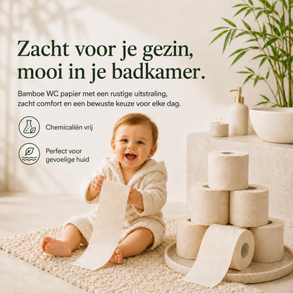 Ongebleekt 3-laags bamboe toiletpapier, zacht comfort voor dagelijks gebruik