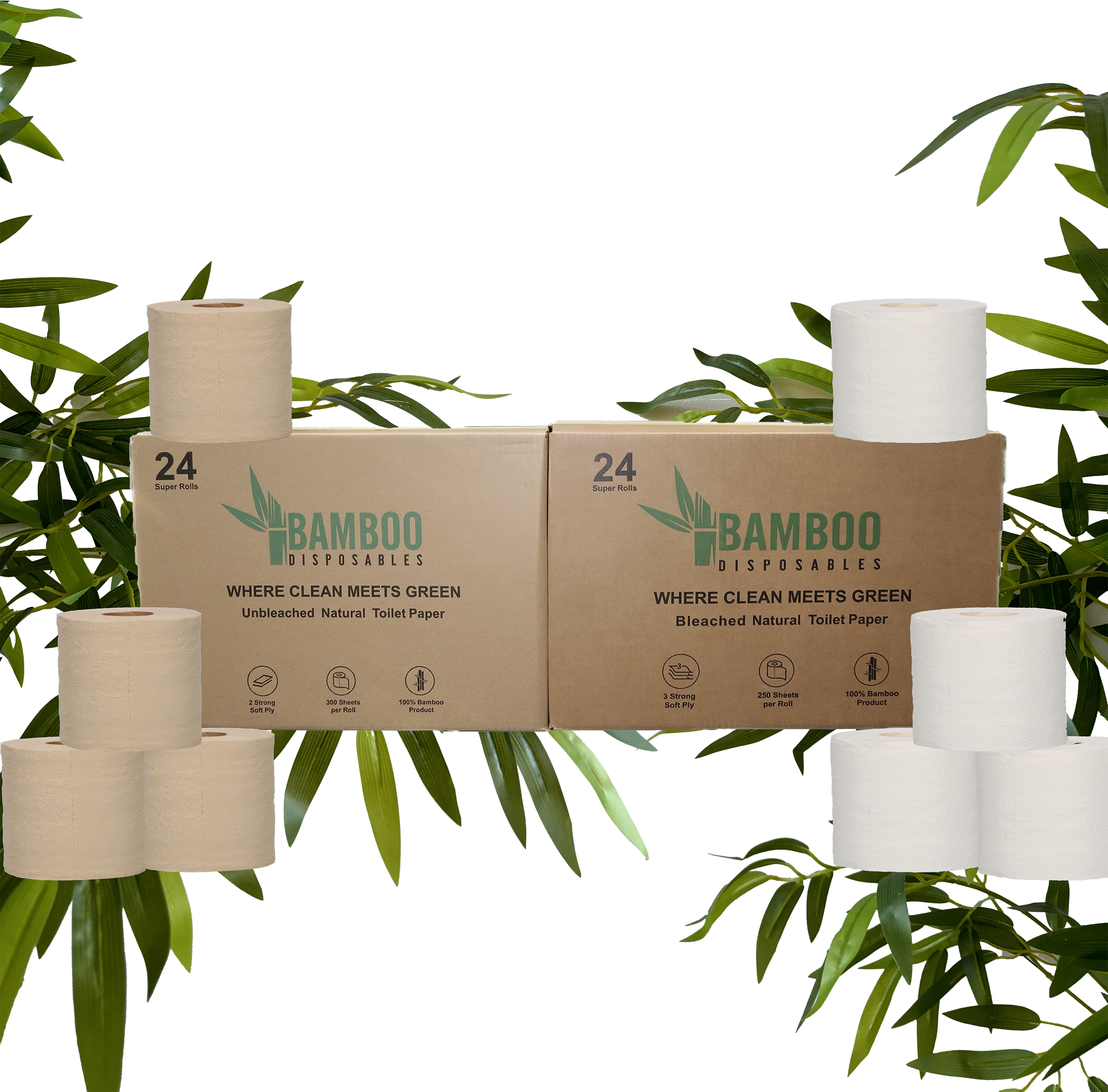 Bamboe Toiletpapier | Try out Package | 24 Ongebleekt + 24 Witte Wc rollen