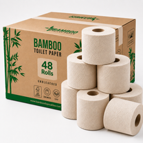 3-laags ongebleekt bamboe toiletpapier, doos met 48 rollen